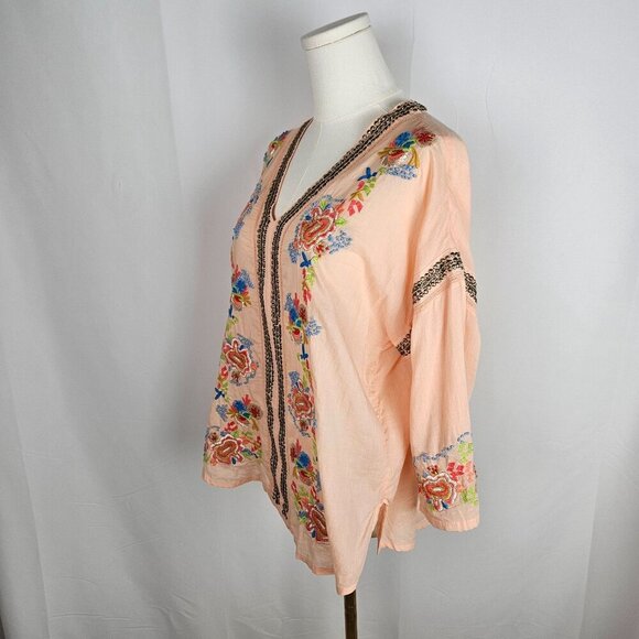 Soft Surroundings Palm Island Embroidered Tunic Top Small Peach Boho Artsy - Picture 6 of 12